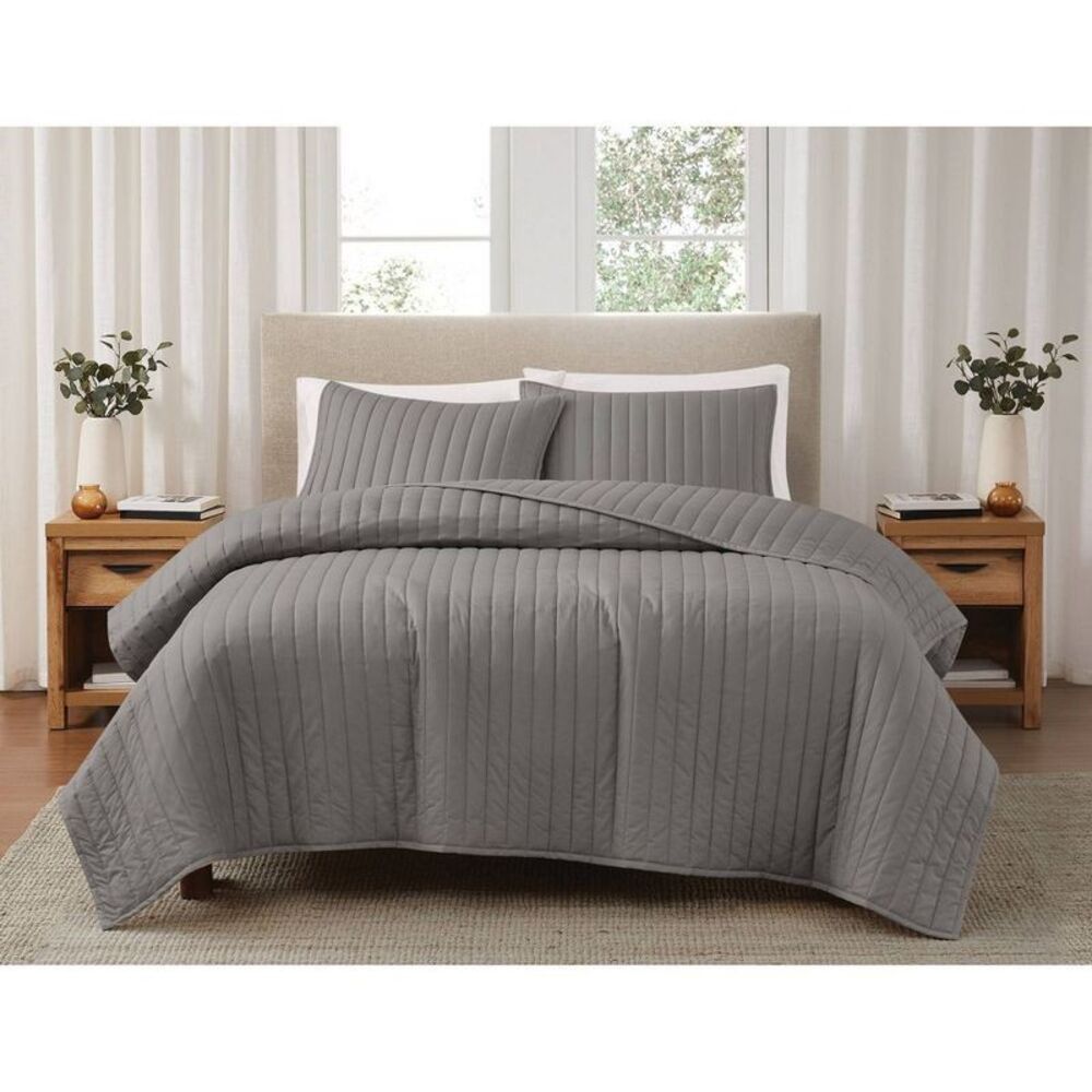 Brooklyn Loom 2pc Twin/Twin Extra Long Percale Quilt Set Gray